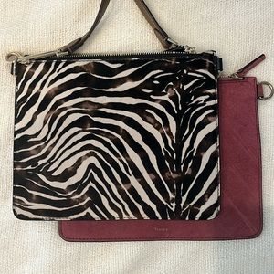 Theory Crossbody / Clutch Bag (double pouch with crossbody strap). Zebra & Rose